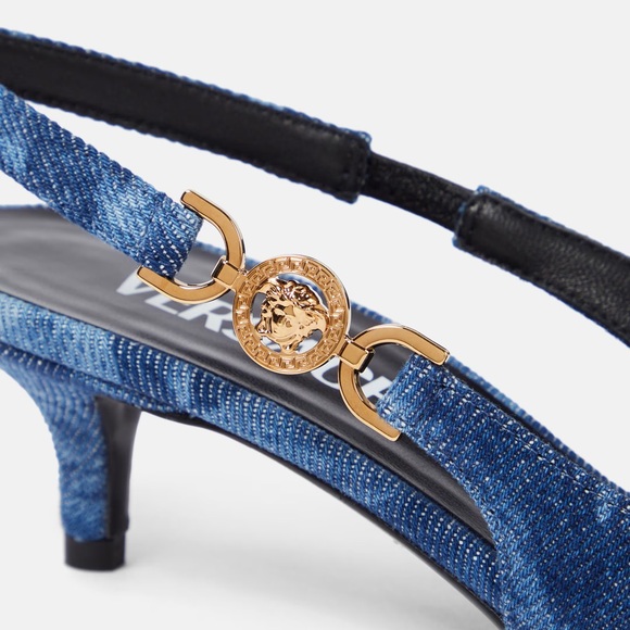 VERSACE Barocco denim slingback pumps - Picture 3 of 8